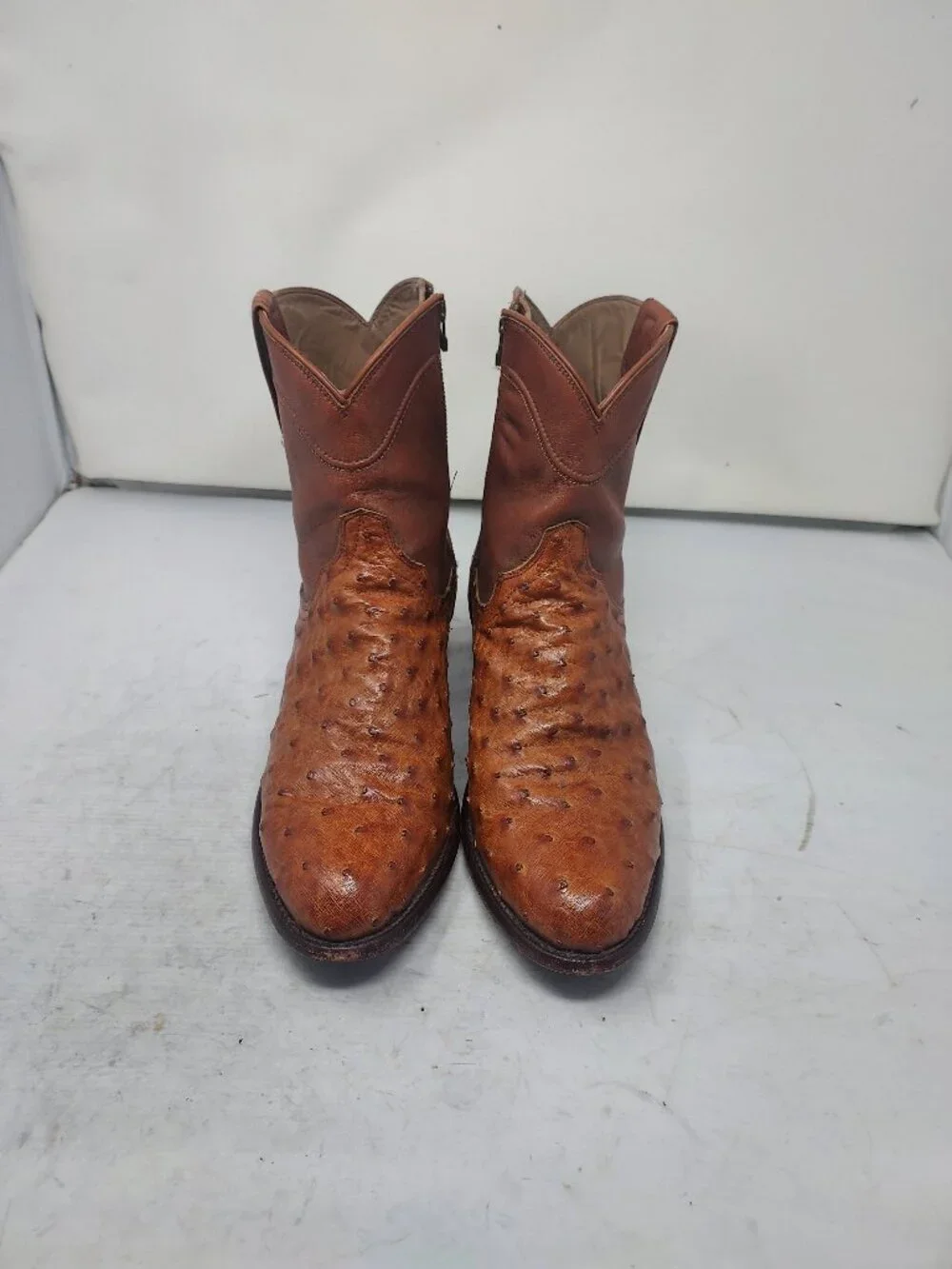 TECOVAS MENS Peacan Dean Ostrich Brown Zip Cowboy Boot